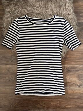 J. Crew Navy & White Striped Crewneck Tee